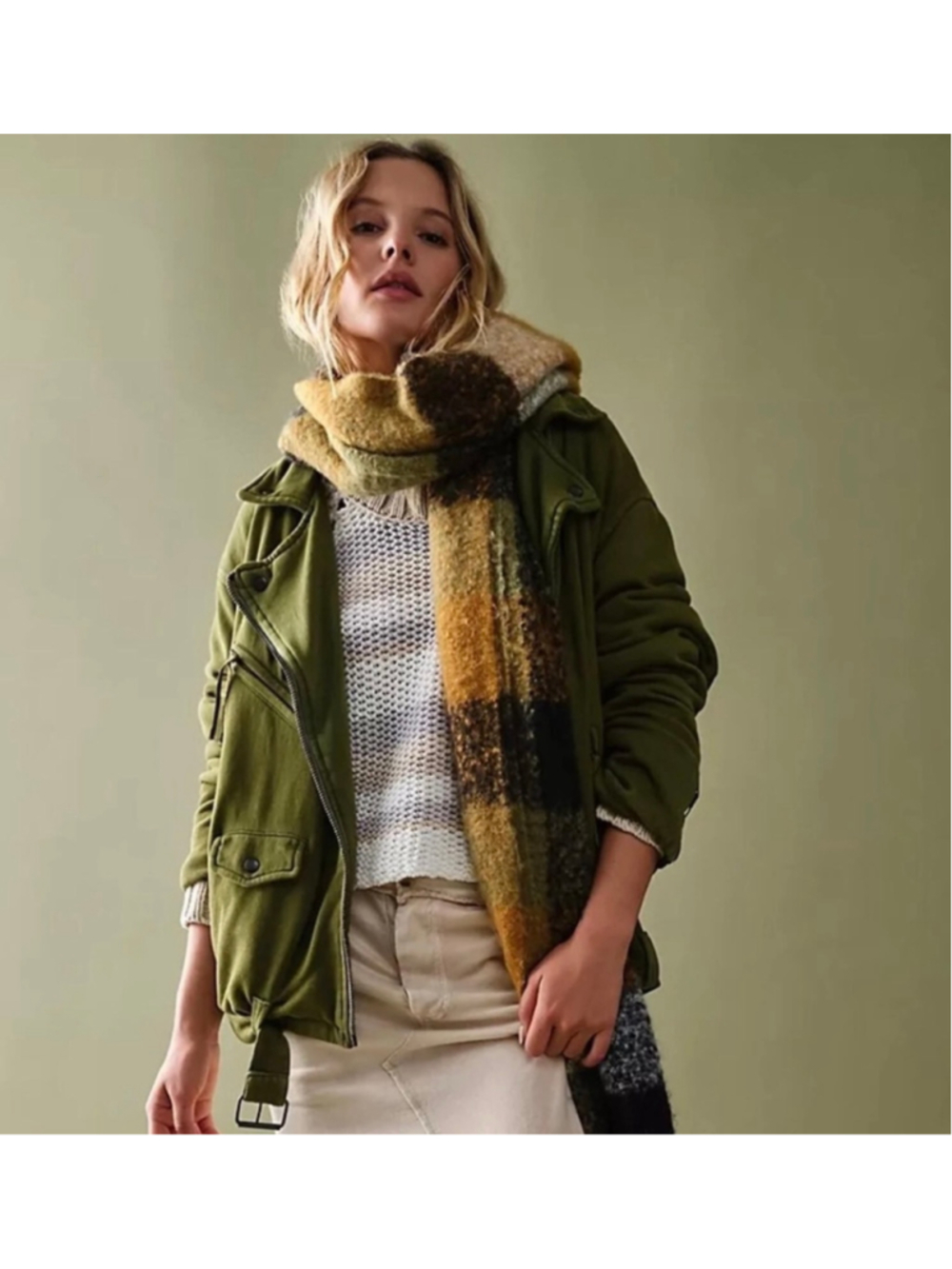 New Free People Rebel Rebel Knit Olive Sparrow Moto Jacket Size Small